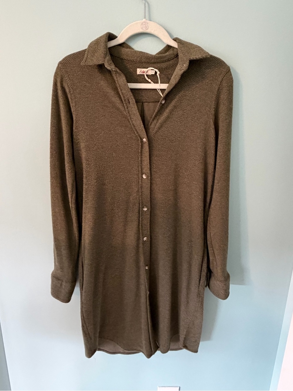 Faherty Olive Green Long Button-Up Dress